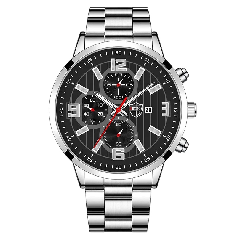Mens Fashion Sports Watches For Men Business Stainless Steel Quartz Wristwatch Calendar Man Casual Leather Luminous Clock Watch