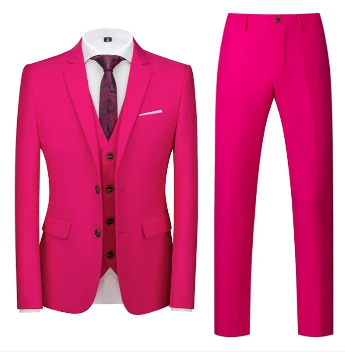 purple men's suit suit, suit and vest plus pants, fashionable and casual two-button three-piece suit,16colors , Asian Size M-6XL