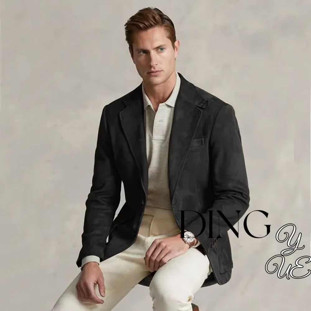 Men's Suit Suede Jacket Single Breasted Casual Suede Coat Casual Men Luxury Costume Jacket Wedding chaquetas hombre formal