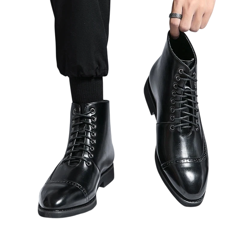 Winter Trend High Top Workwear Shoes Tips Thick Soles For Mens Business Dress Shoes British Style Mens Leather Ankle Boots