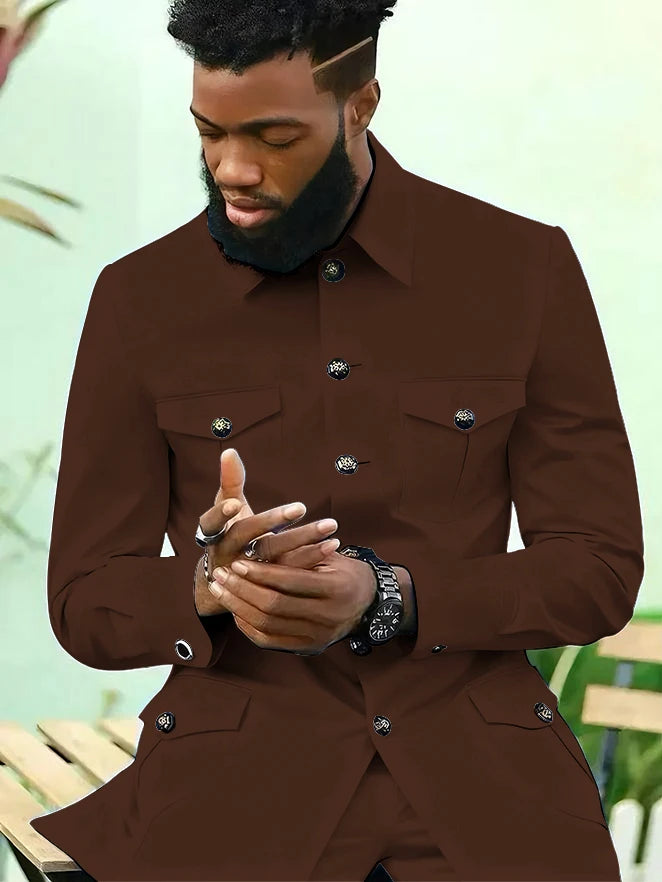 Suits for Men 2 Piece Fashion Stand Collar Single Breasted Suit Solid Color Wedding Tuxedo Business Casual Suit (Jacket+Pants)