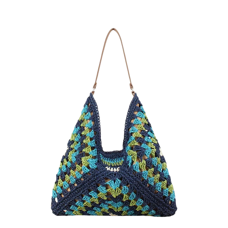 Summer Bohemian Braided Handbag Casual Tote Hollow Straw Beach Bag Woven Shoulder Bag Raffia Rattan Shopping Travel Bag