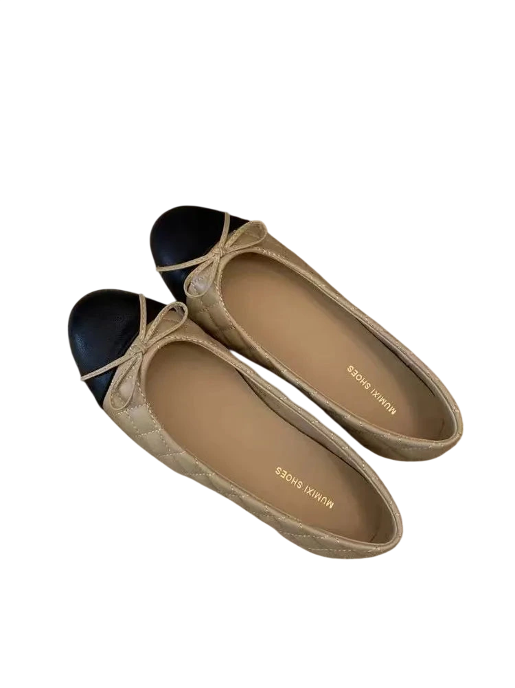 Womens Two Tone Bowtie Flat Heel Loafers Slip On Round Toe Dress Flats Comfortable Vintage Shoes For Office Daily Wear Party