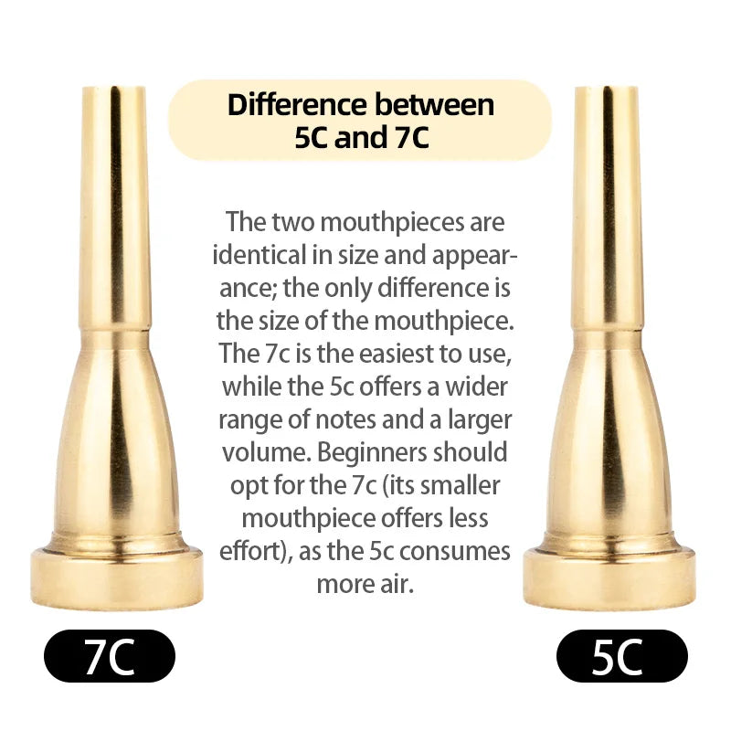 Gold-Plated 7C Small Trumpet for Student Band, School Beginner Trumpet Mouthpiece, Musical Instrument Accessory, Bullet-Shaped Universal Labor-Saving Mouthpiece