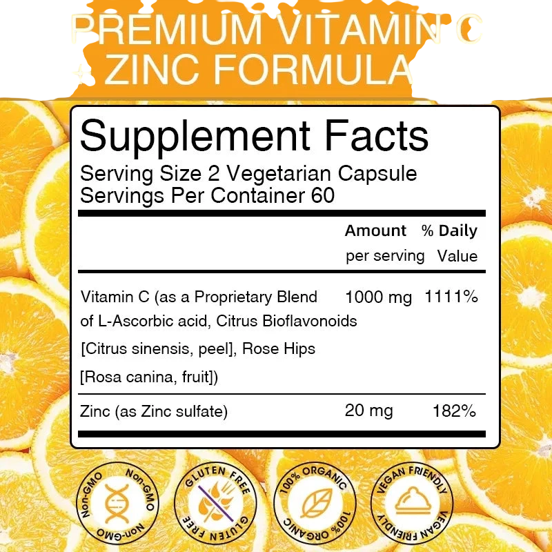 Vitakit Vitamin C 1000Mg With Zinc 20Mg 120 Capsules Vitamin Dietery Supplement Non Gmo Gluten Free Vegan