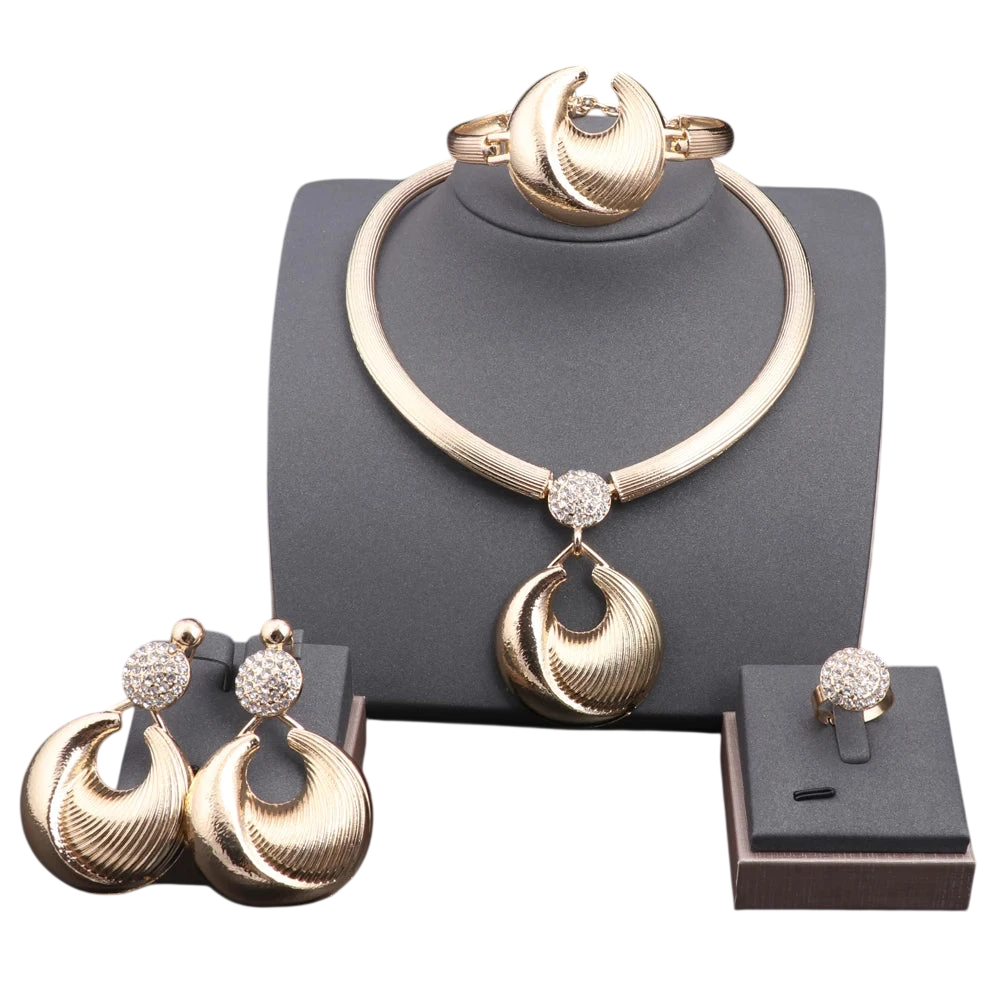 Dubai Jewelry Set For Women Silver Plated Luxury Necklace Earrings Bracelet And Ring Set Jewelry For Wedding Party Trending