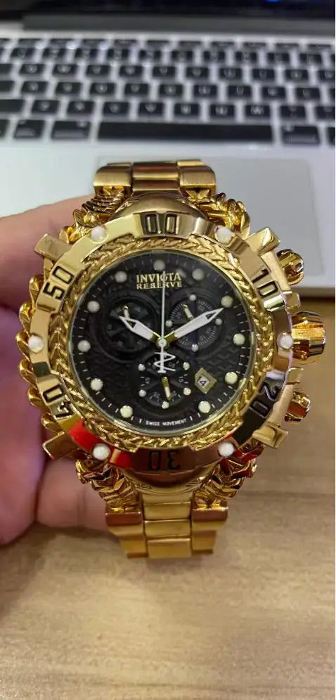 Men's Trend Watch Domineering Thick Large Dial Stainless Steel Chronograph Steel Belt Quartz Multifunctional Men's Trend Watch