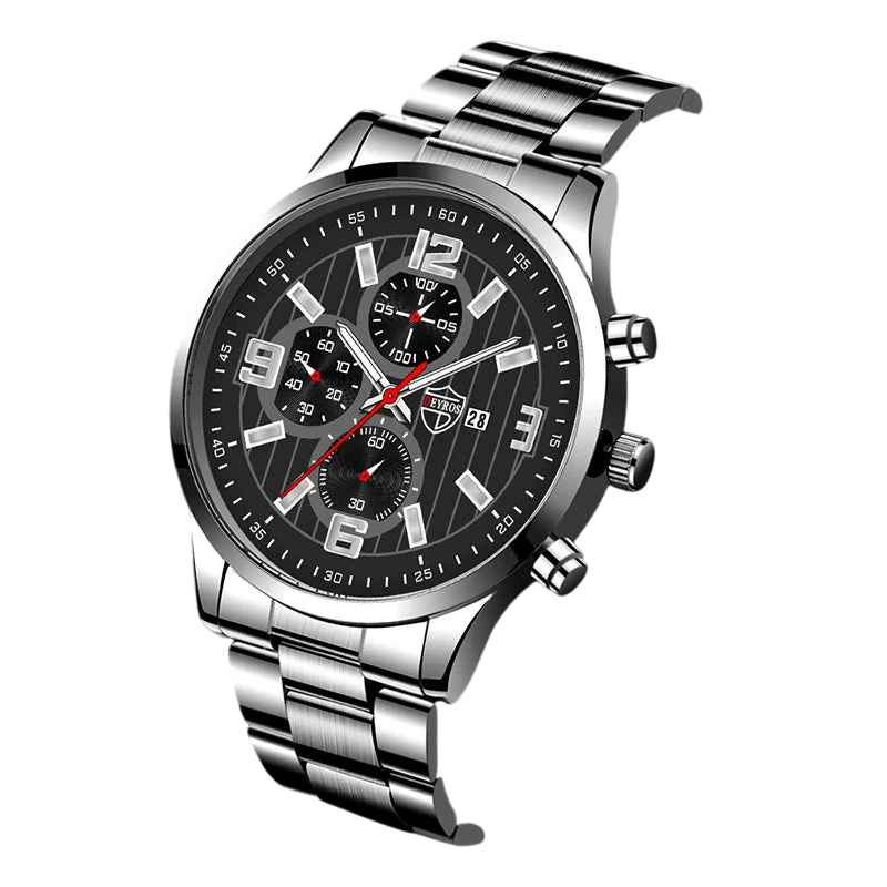 Mens Fashion Sports Watches For Men Business Stainless Steel Quartz Wristwatch Calendar Man Casual Leather Luminous Clock Watch