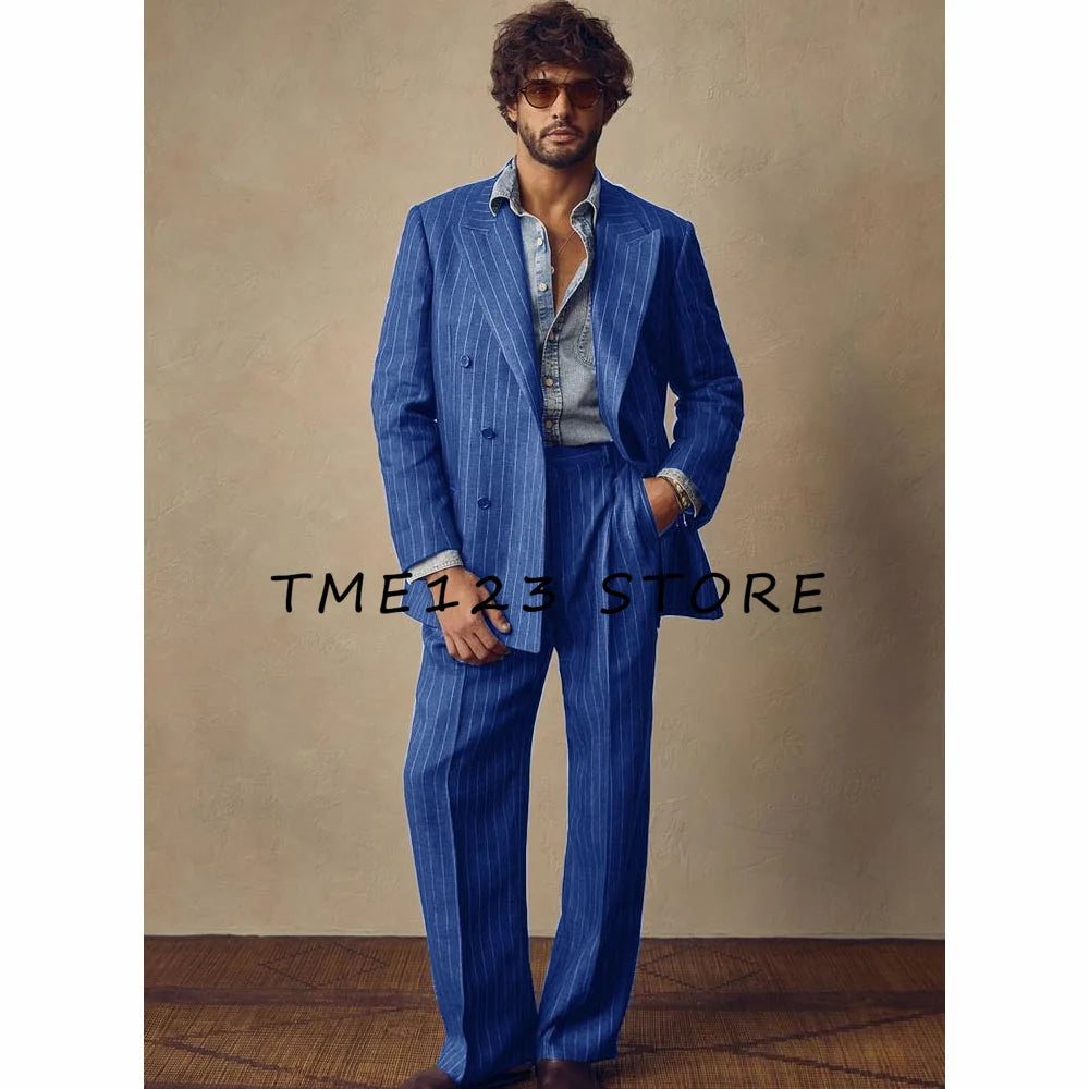 Suite for Man Men's Striped Suit Two Piece Business French Suit Suit Men's Summer Suits Wedding Dress Ceremony Clothes Male Full