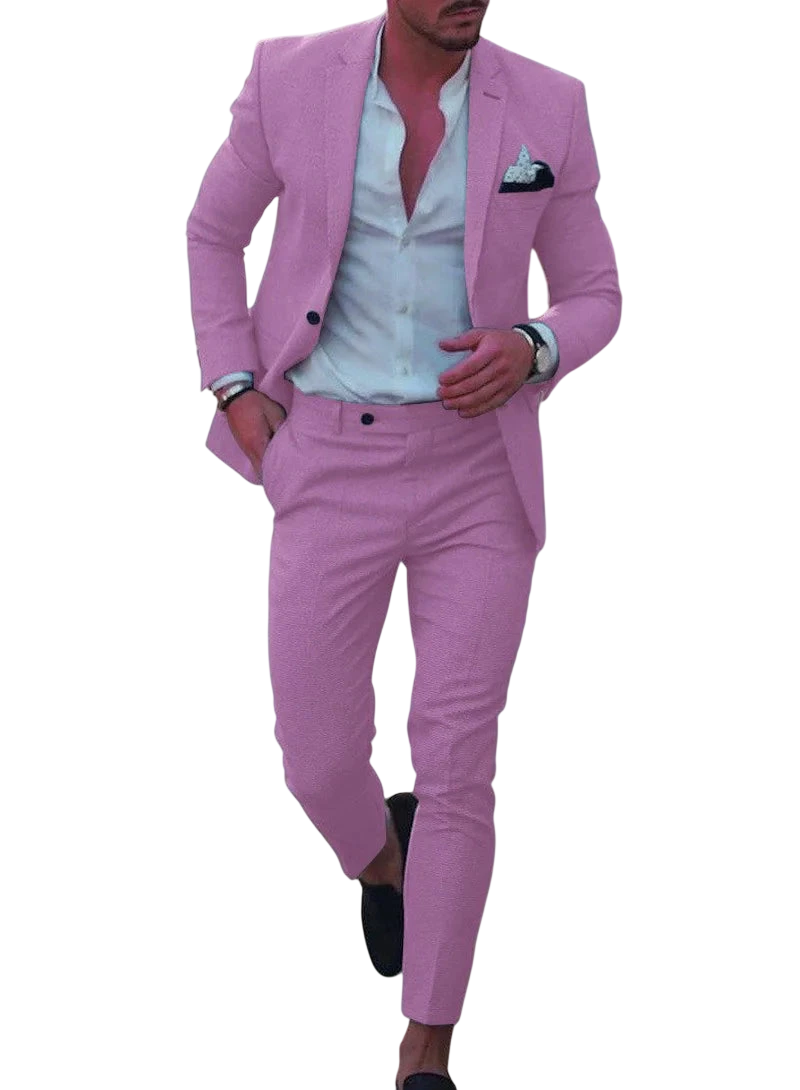 2026 Mens Suit Sets Fashion Party Formal Business Outfit Solid Tuxedo Single Button Blazer Pants Wedding Groom Dress Two Pieces