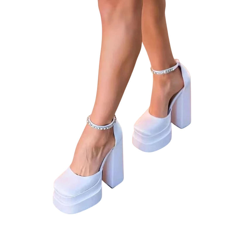 Womens Wedding Shoes Sexy Thick High Heels Sole Black White Dress Party Wedding Luxury Shoes Zapatos De Mujer
