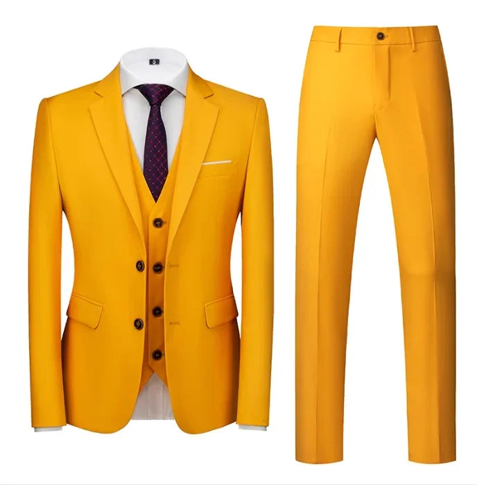 purple men's suit suit, suit and vest plus pants, fashionable and casual two-button three-piece suit,16colors , Asian Size M-6XL