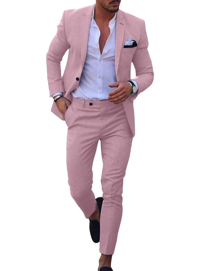 2026 Mens Suit Sets Fashion Party Formal Business Outfit Solid Tuxedo Single Button Blazer Pants Wedding Groom Dress Two Pieces
