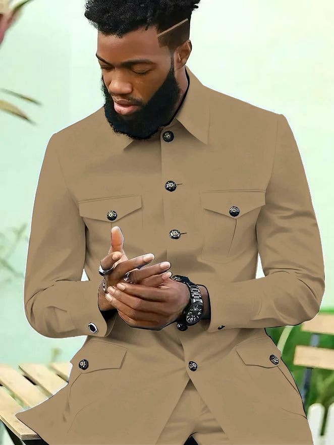 Suits for Men 2 Piece Fashion Stand Collar Single Breasted Suit Solid Color Wedding Tuxedo Business Casual Suit (Jacket+Pants)