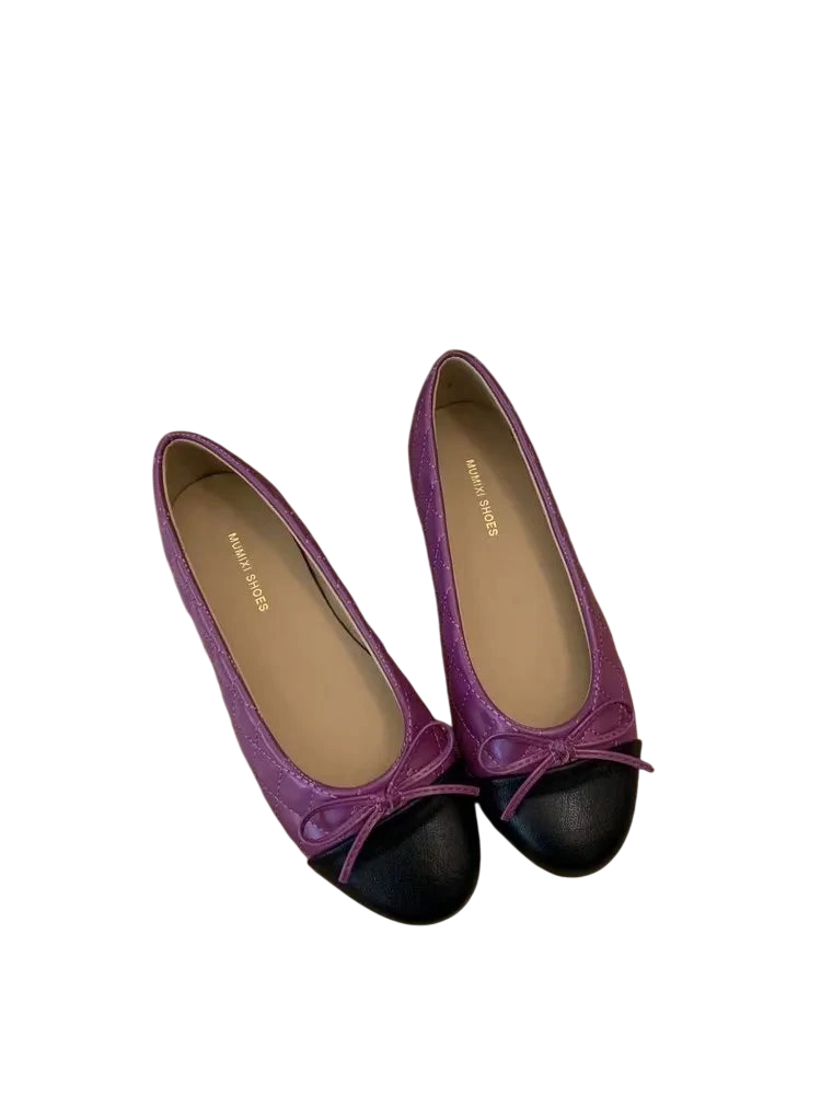 Womens Two Tone Bowtie Flat Heel Loafers Slip On Round Toe Dress Flats Comfortable Vintage Shoes For Office Daily Wear Party