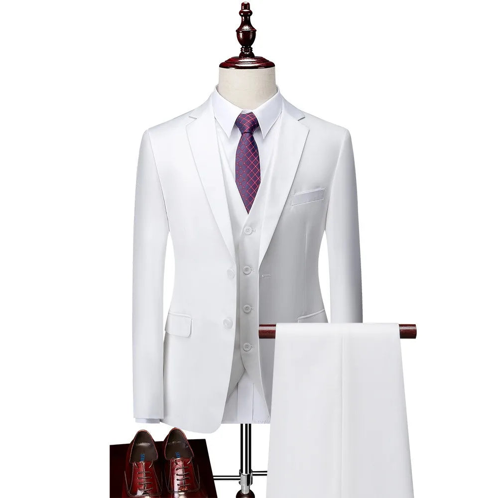 Men 3pcs/set Suits Slim Fit 2 Buttons Blazer Formal Business Jackets Korean Style Suit Vest Groom Wedding Prom Dinner Waistcoats
