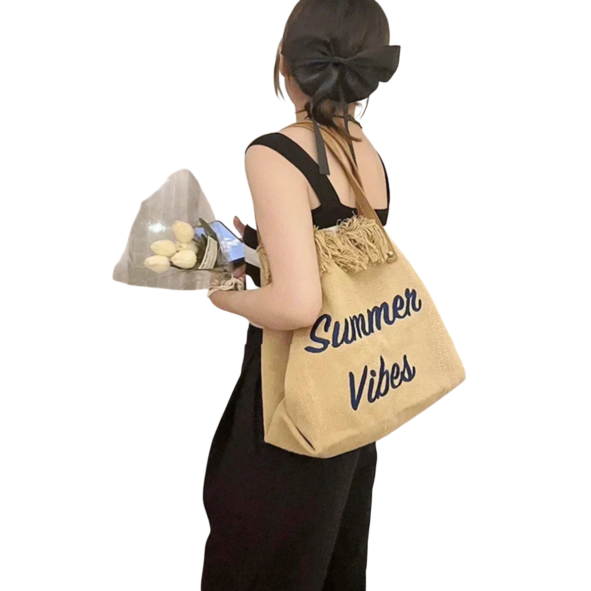 Handbag Woman Bag Design Simple Niche Travel Beach Tote Bag Tassel Letter Embroidery Fashion Large Capacity Shoulder Bags 2022