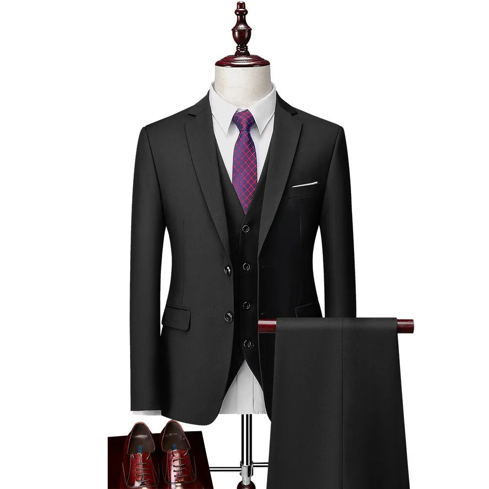 Men 3pcs/set Suits Slim Fit 2 Buttons Blazer Formal Business Jackets Korean Style Suit Vest Groom Wedding Prom Dinner Waistcoats