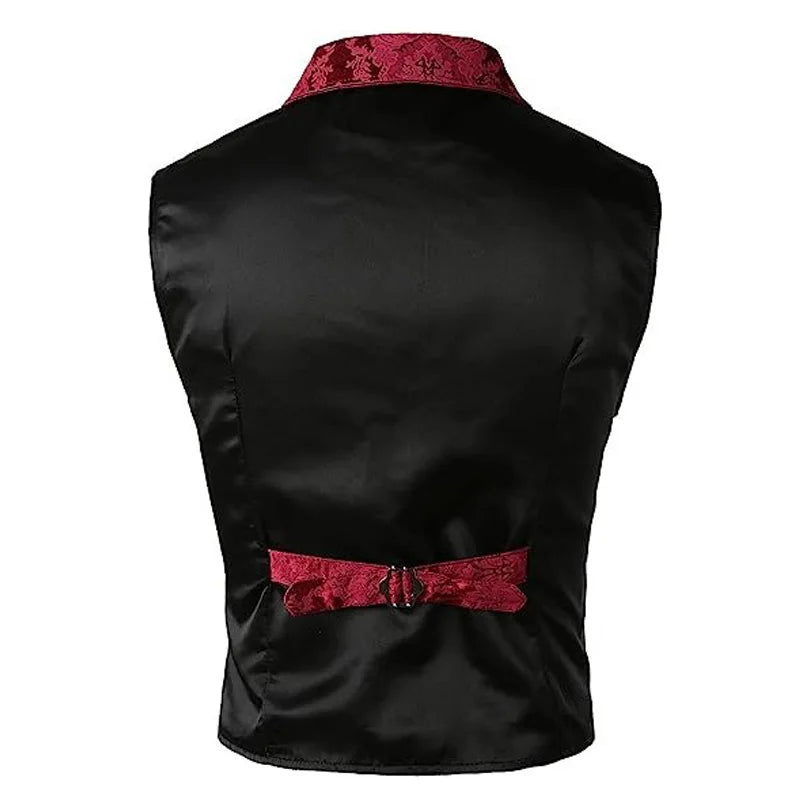Suits Vest Coat Men Button Formal Sleeveless Coats Floral Print Gothic Punk Victoria Costume Waistcoat Lapel Collar Vest Uniform