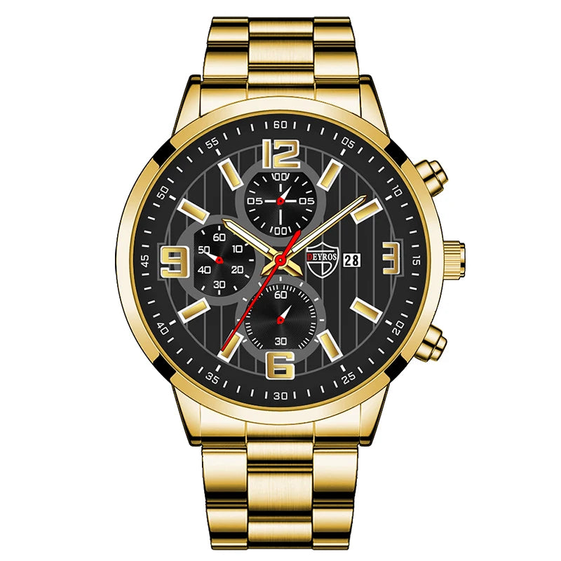Men's Fashion Sports Watches for Men Business Stainless Steel Quartz Wristwatch Calendar Man Casual Leather Luminous Clock Watch