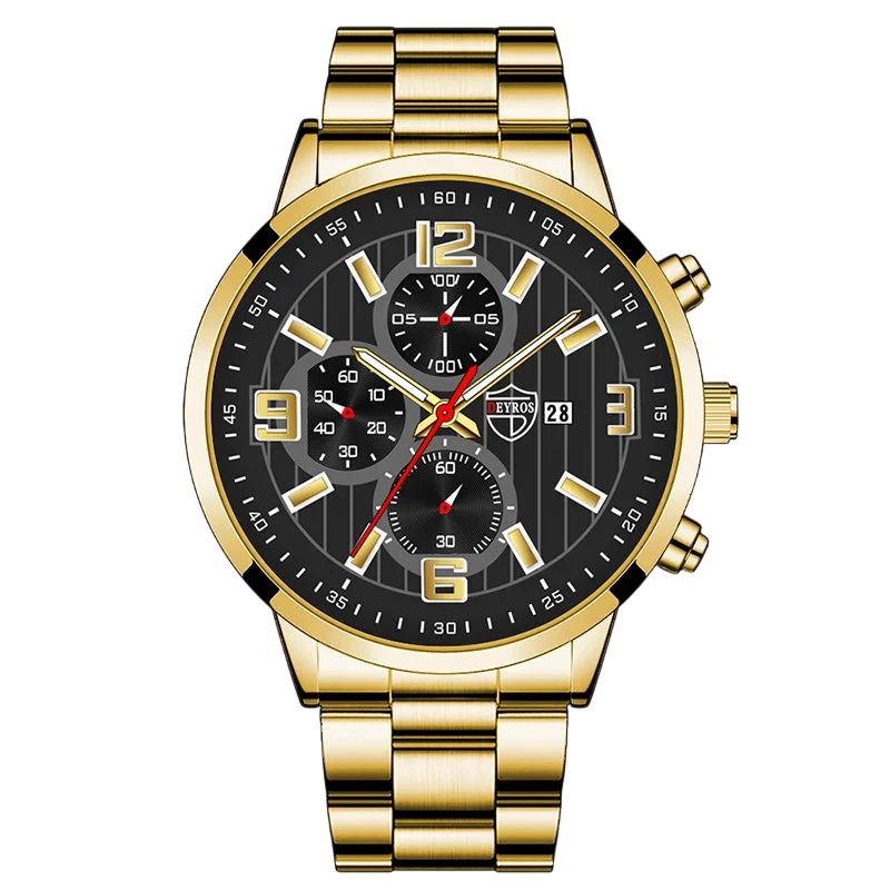 Mens Fashion Sports Watches For Men Business Stainless Steel Quartz Wristwatch Calendar Man Casual Leather Luminous Clock Watch