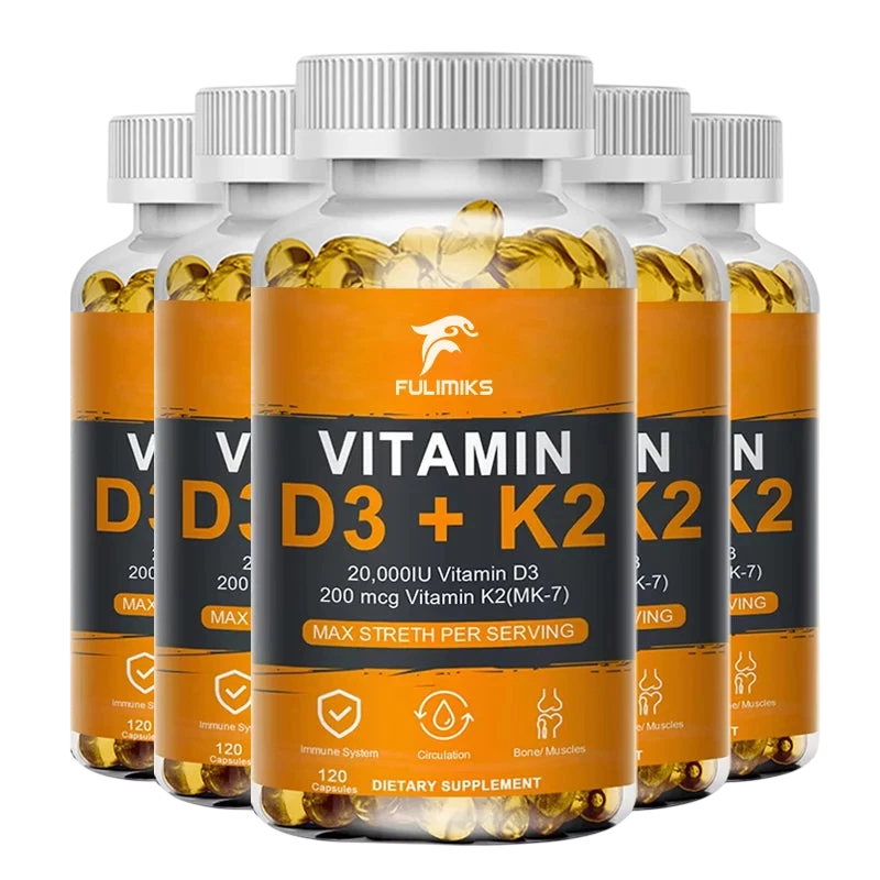 Vitamin D3 K2 Capsule 20 000 Iu Vitamin D3 Promotes Strong Bones Calcium Absorption Teeth Heart Cardiovascular Health