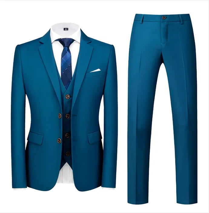 purple men's suit suit, suit and vest plus pants, fashionable and casual two-button three-piece suit,16colors , Asian Size M-6XL