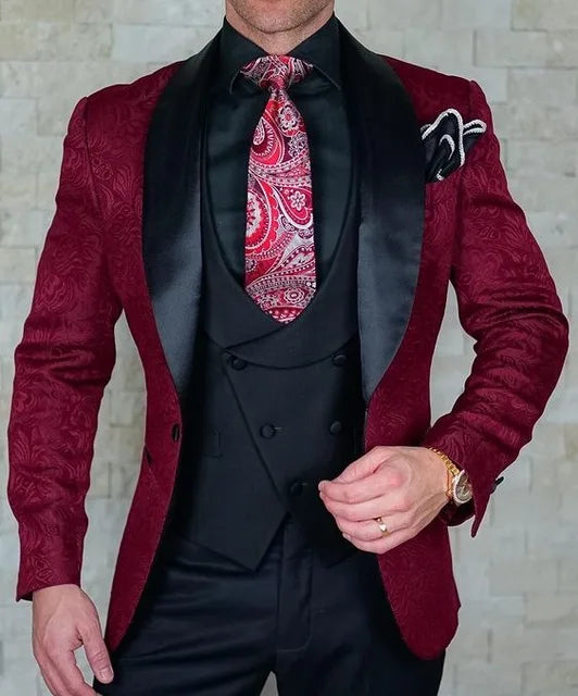 Men's Wedding Suit 2023 Italian Design Custom Black Smoking Tuxedo Jacket 3-piece Set (coat Vest Pants) Men's Groom Terno Suit