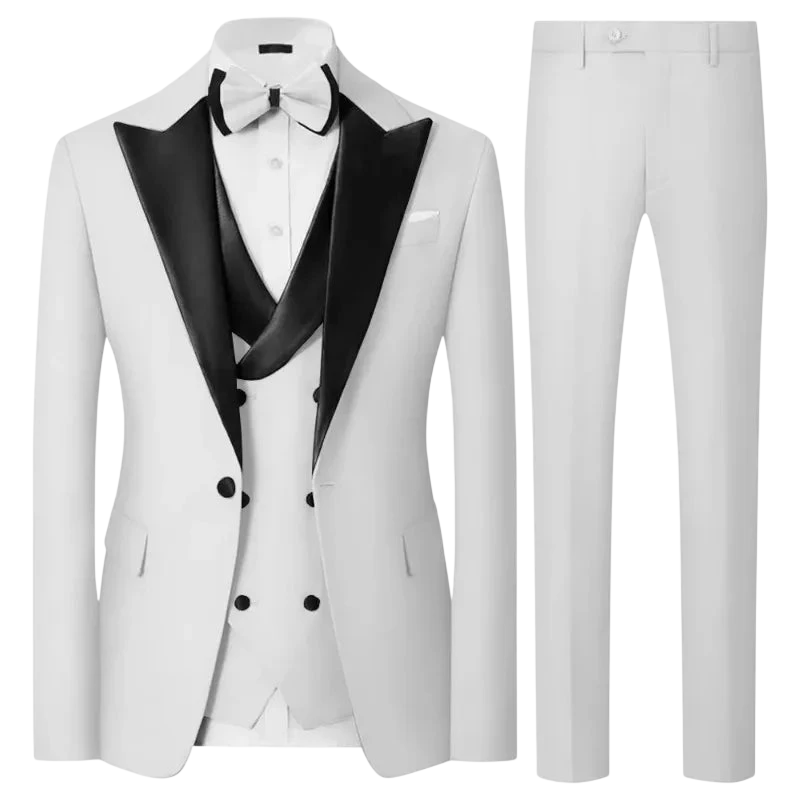 Luxury Menstuxedo 3 Piece Suitsatin Peak Lapel Blazer Waistcoat Pants Elegant Formal Outfit For Weddingpromgala