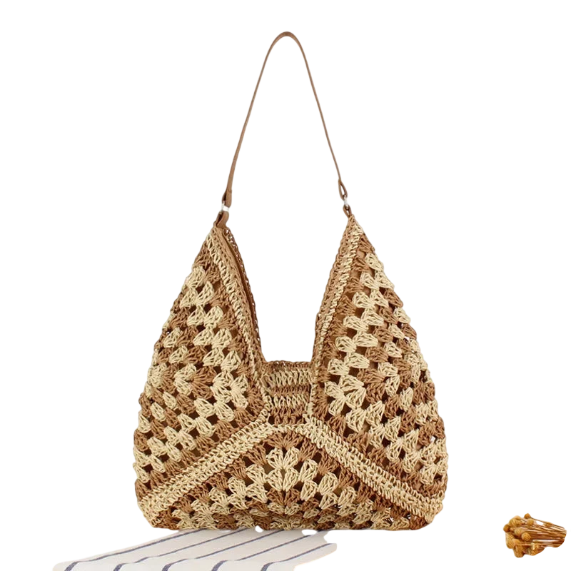 Summer Bohemian Braided Handbag Casual Tote Hollow Straw Beach Bag Woven Shoulder Bag Raffia Rattan Shopping Travel Bag