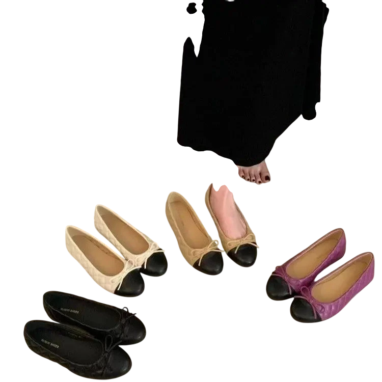 Womens Two Tone Bowtie Flat Heel Loafers Slip On Round Toe Dress Flats Comfortable Vintage Shoes For Office Daily Wear Party