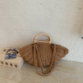 Handbag, Crochet Straw Tote Bag, Summer Beach Handbag with Wooden Handle, for Daily Use, Vacation, Casual Women