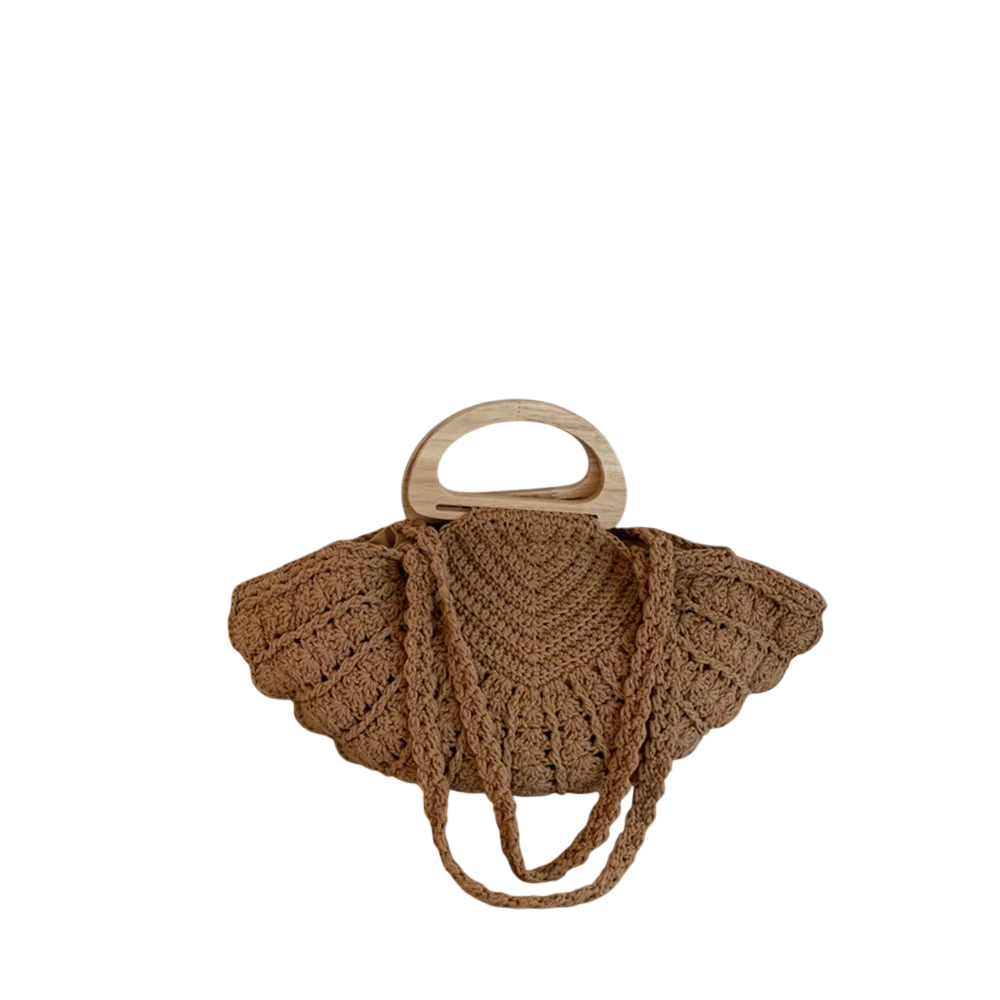 Handbag Crochet Straw Tote Bag Summer Beach Handbag With Wooden Handle For Daily Use Vacation Casual Women