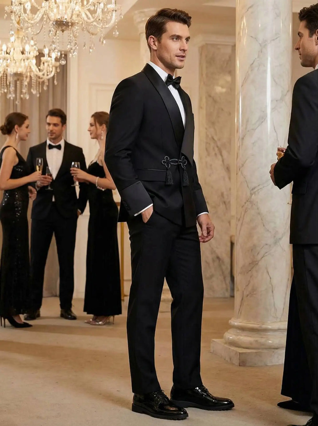 Modern Men's Slim Fit Tuxedo Suit with Tassel Shawl Collar High Quality Groom's Wedding Outfit Jacket And Pants Two-Piece Set