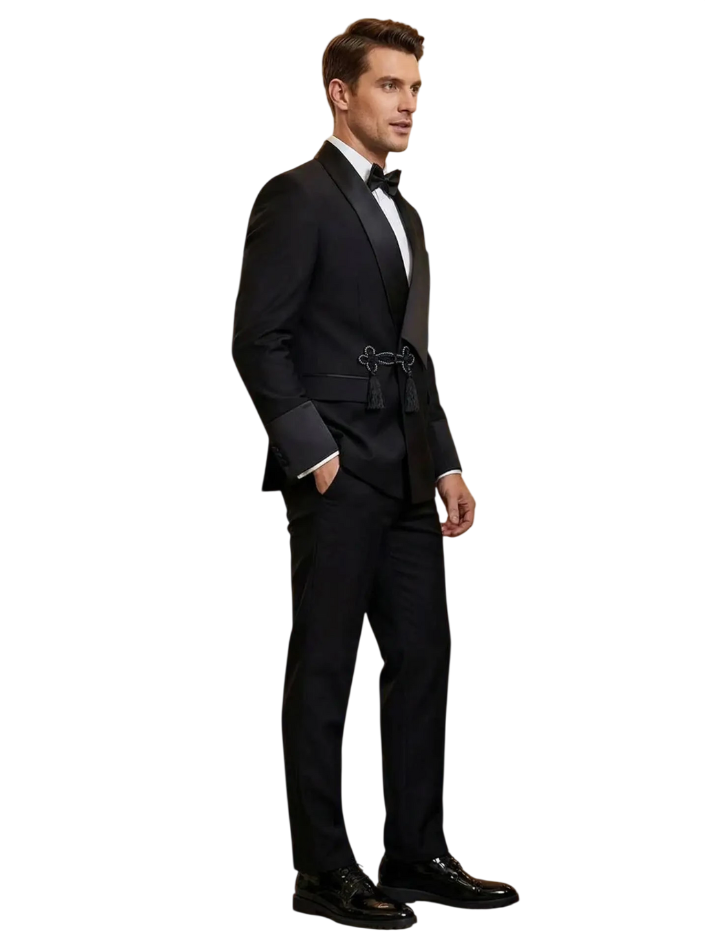 Modern Mens Slim Fit Tuxedo Suit With Tassel Shawl Collar High Quality Grooms Wedding Outfit Jacket And Pants Two Piece Set