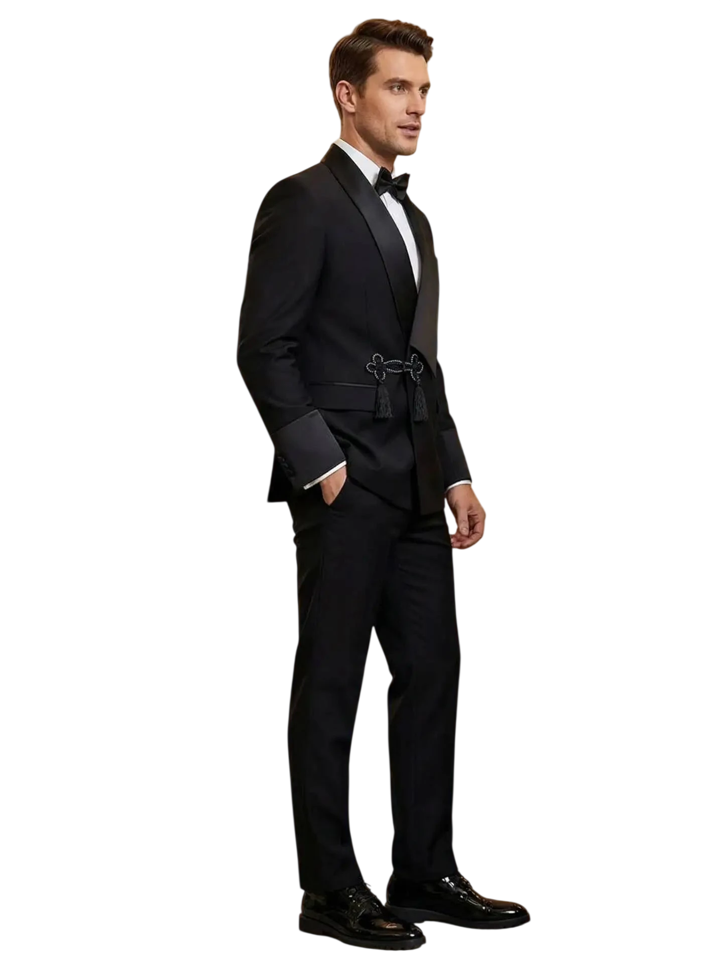 Modern Mens Slim Fit Tuxedo Suit With Tassel Shawl Collar High Quality Grooms Wedding Outfit Jacket And Pants Two Piece Set