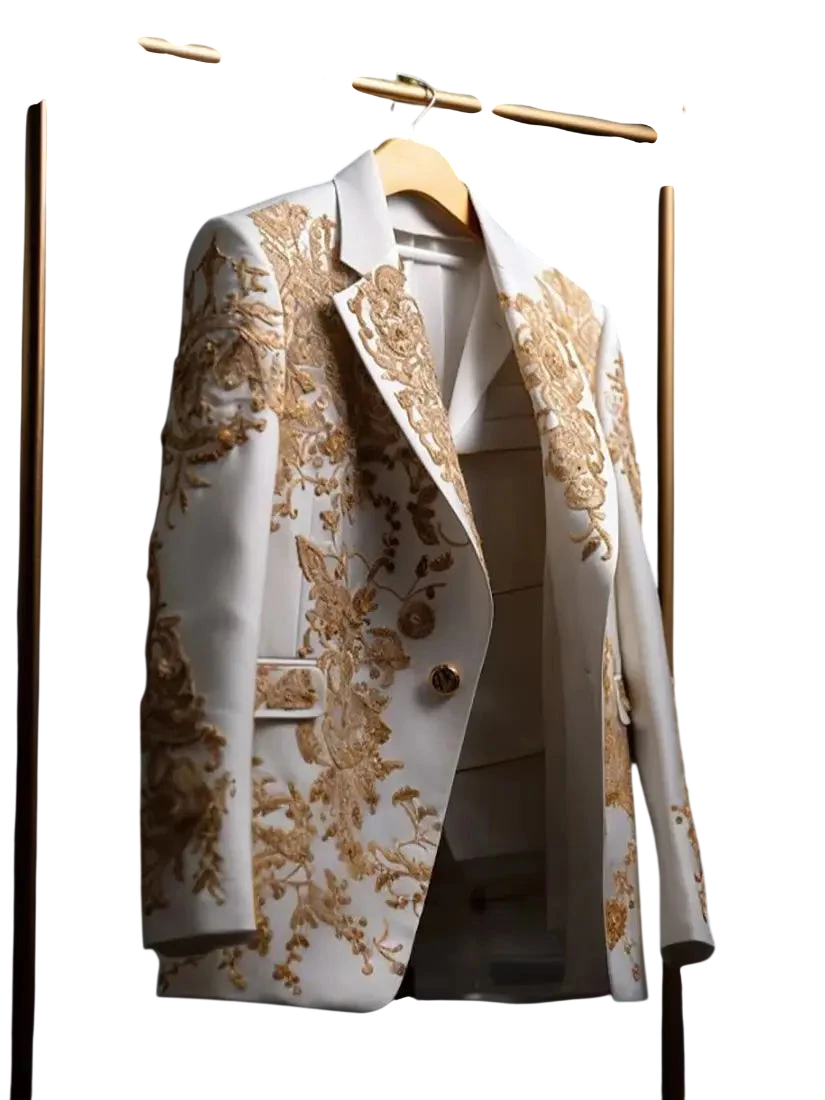 Fashion Wedding Mens Suit Gold Exquisite Embroider Business One Coat Tailor Made Groom Formal Occasions Size Customized