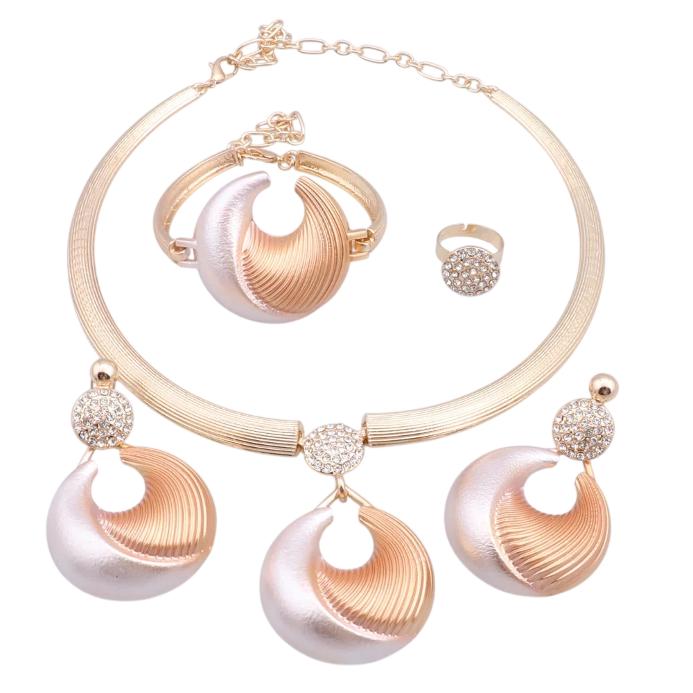 Dubai Jewelry Set For Women Silver Plated Luxury Necklace Earrings Bracelet And Ring Set Jewelry For Wedding Party Trending
