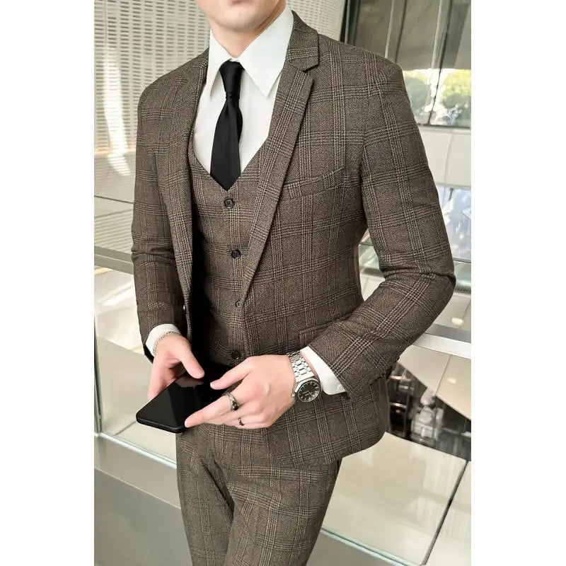 (Suit + Vest + Trousers) Quality Suit Suit Male Three-piece Korean Version of Fashion Handsome Slim Business Casual Wedding Suit