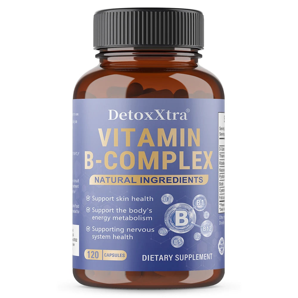 Vitamin B Complex Capsules, Relieve Stress, Energy Metabolism, Nervous System & Immune Wellness Support, Vegetable Capsules