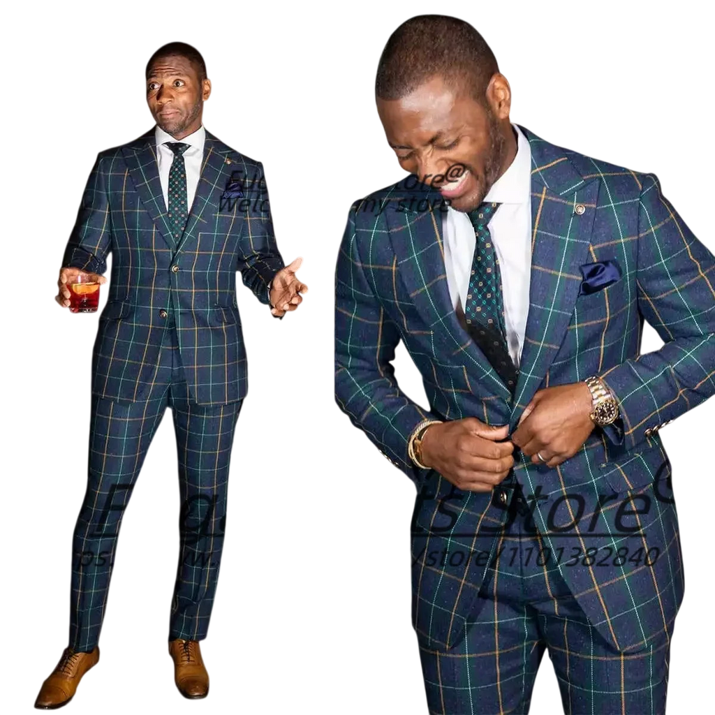 Customized British Style Colorful Lines Plaid Men Suits 2 Pieces Sets Slim Fit Groom Prom Tuxedos Business Male Formal Blazers