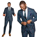 Customized British Style Colorful Lines Plaid Men Suits 2 Pieces Sets Slim Fit Groom Prom Tuxedos Business Male Formal Blazers