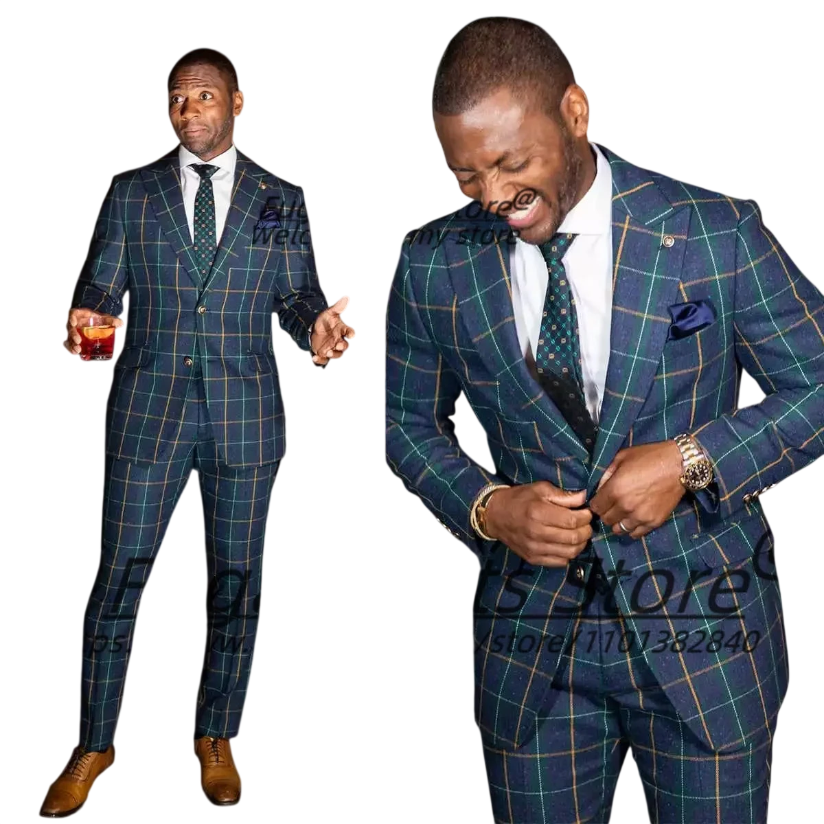 Customized British Style Colorful Lines Plaid Men Suits 2 Pieces Sets Slim Fit Groom Prom Tuxedos Business Male Formal Blazers