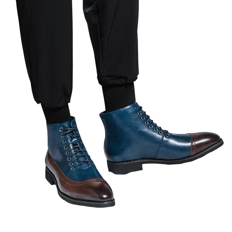 Winter Trend High Top Workwear Shoes Tips Thick Soles For Mens Business Dress Shoes British Style Mens Leather Ankle Boots