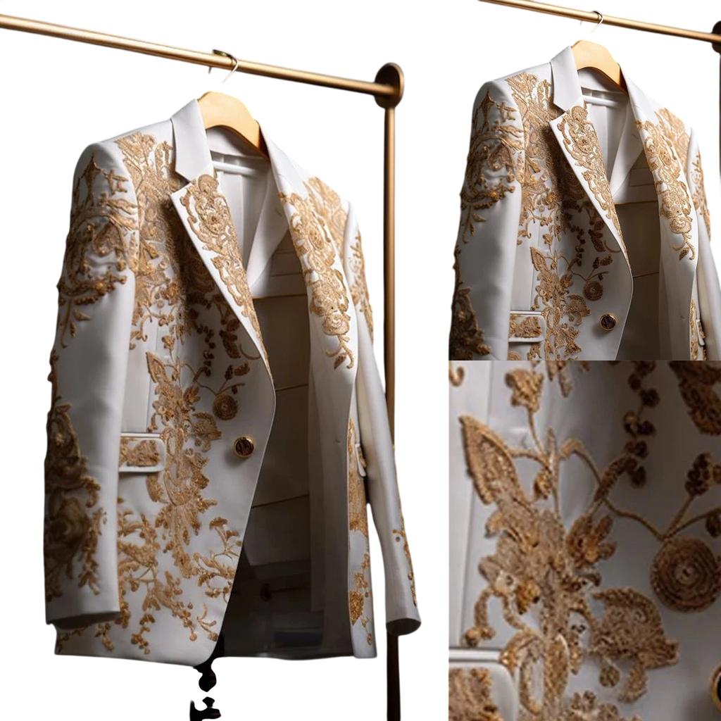 Fashion Wedding Mens Suit Gold Exquisite Embroider Business One Coat Tailor Made Groom Formal Occasions Size Customized