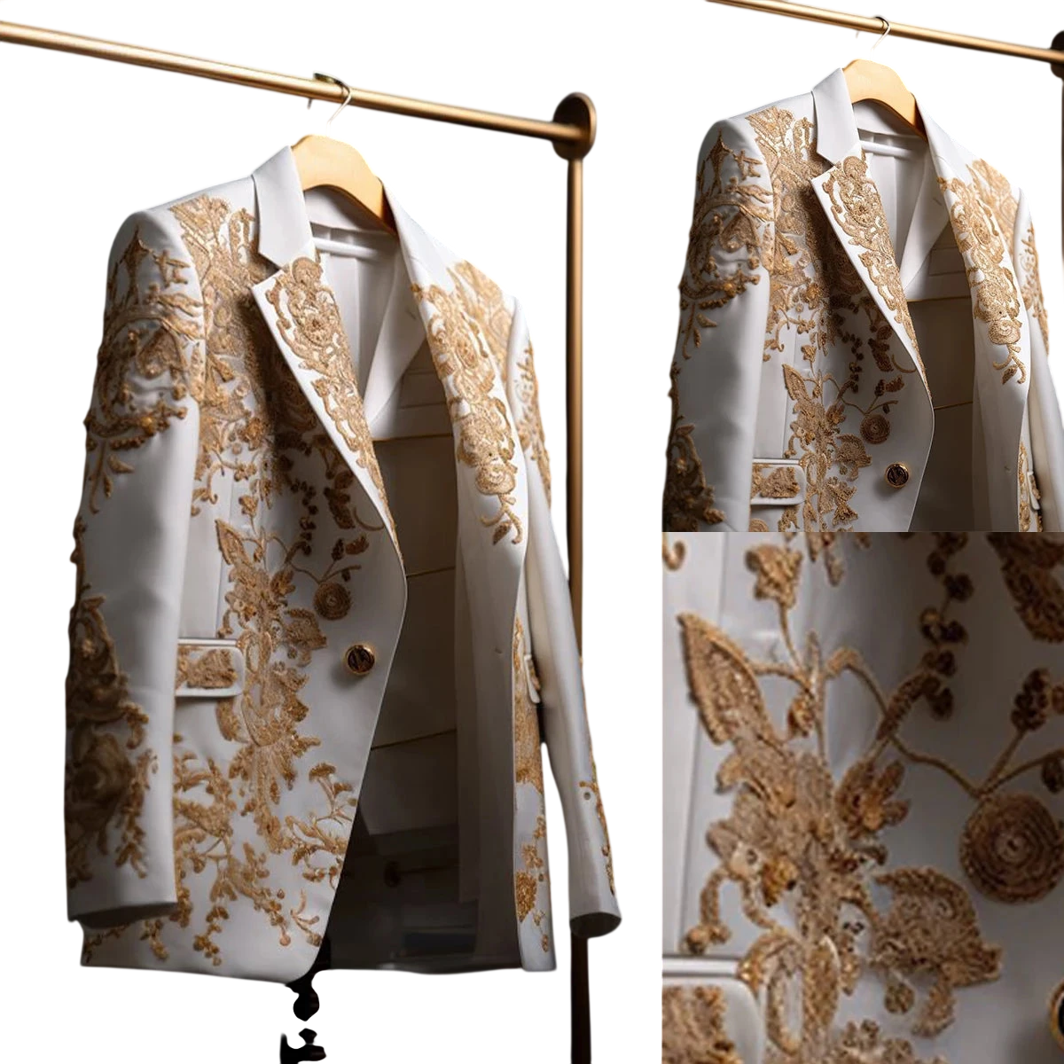 Fashion Wedding Mens Suit Gold Exquisite Embroider Business One Coat Tailor Made Groom Formal Occasions Size Customized