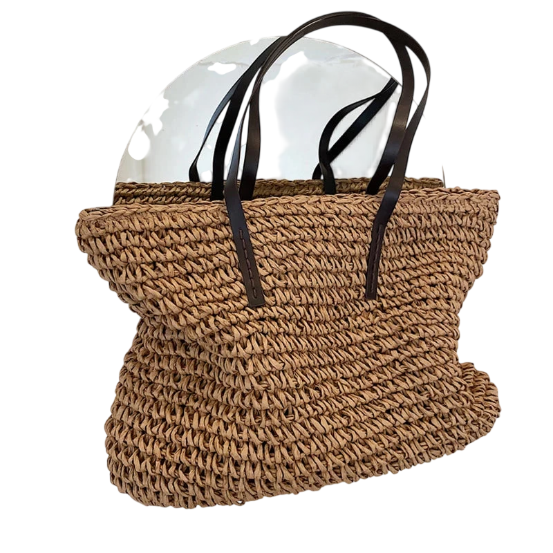 Women Handbag Summer Beach Bag Rattan Woven Handmade Knitted Straw Large Capacity Totes Leather Women Shoulder Bag Bohemia New