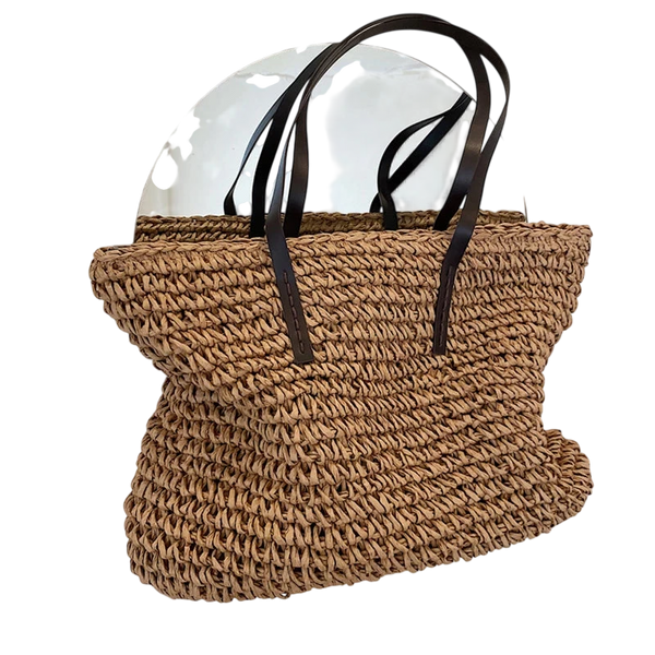 Women Handbag Summer Beach Bag Rattan Woven Handmade Knitted Straw Large Capacity Totes Leather Women Shoulder Bag Bohemia New