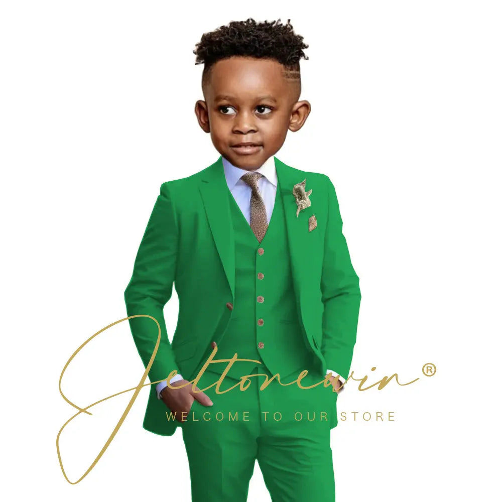 Suit Boys Wedding Tuxedo Beige Jacket Vest Pants 3 Piece Set Formal Clothes Holiday Party Blazer Kids Custom Outfit