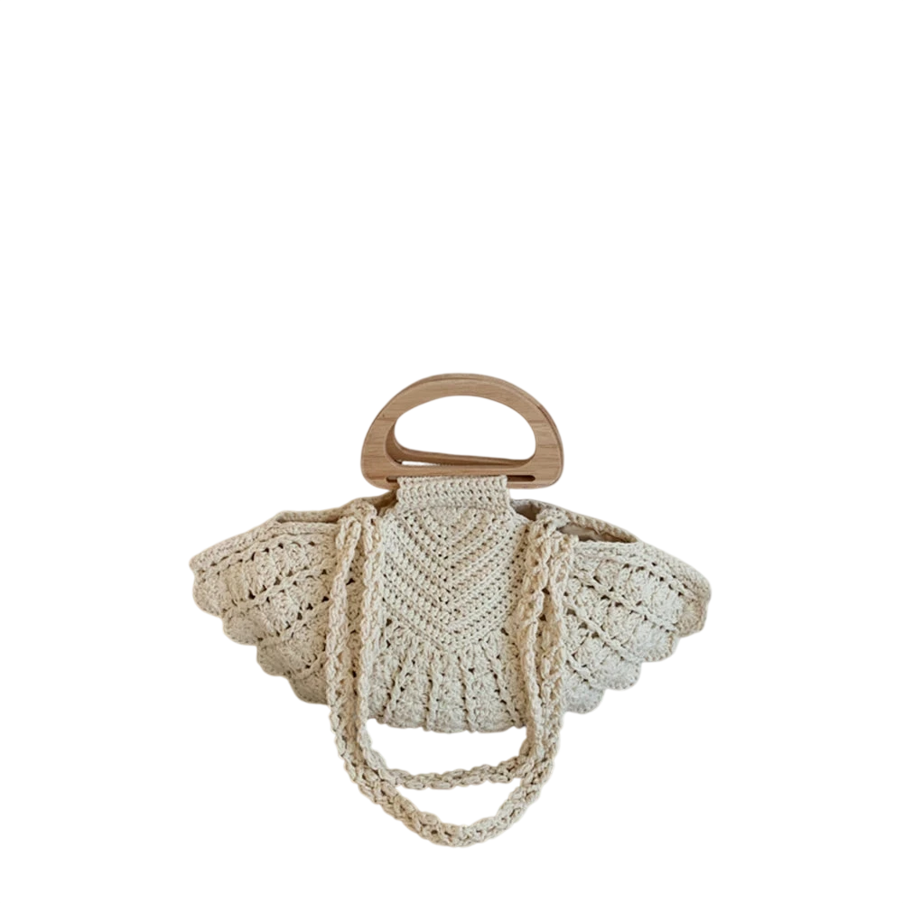 Handbag Crochet Straw Tote Bag Summer Beach Handbag With Wooden Handle For Daily Use Vacation Casual Women